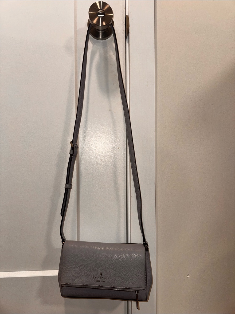 kate spade gray pebbled leather crossbody with adjustable strap